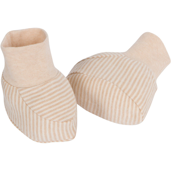 Organic Cotton Baby Booties Light Brown Pinstripes