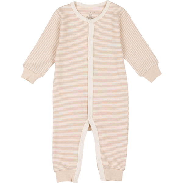 Organic Cotton Snap Front Coverall Light Brown Pinstripes