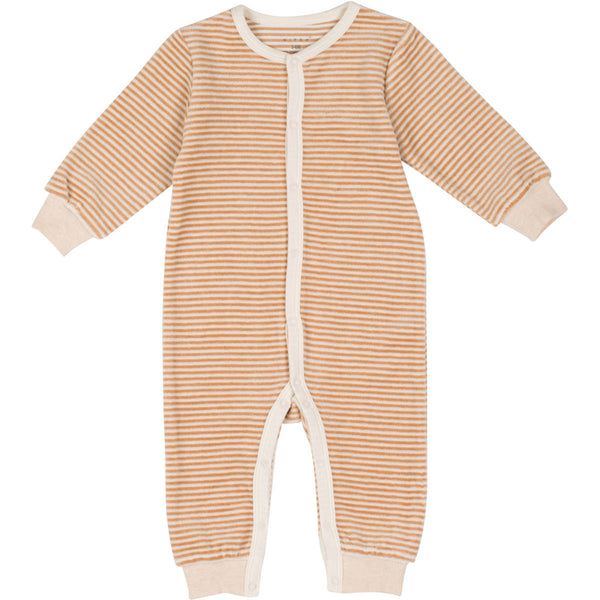 Organic Cotton Velour Coverall Brown Pinstripes